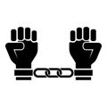 Handcuffed hands Chained human arms Prisoner concept Manacles on man Detention idea Fetters confine Shackles on person icon black