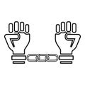 Handcuffed hands Chained human arms Prisoner concept Manacles on man Detention idea Fetters confine Shackles on person icon