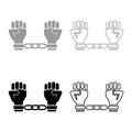 Handcuffed hands Chained human arms Prisoner concept Manacles on man Detention idea Fetters confine Shackles on person icon Royalty Free Stock Photo