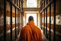 Handcuffed Prisoner in orange suit waiting for Death Penalty. Neural network generated art Royalty Free Stock Photo