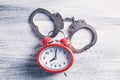 Handcuffs with alarm clock. time released