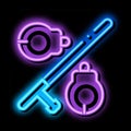 handcuffs and bats neon glow icon illustration