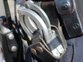 Handcuffs at the belt of a police officier in the Netherlands as general equipment. Royalty Free Stock Photo