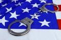 handcuffs on the flag of America, the concept of combating crime, corruption in the USA