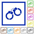 Handcuffs flat framed icons