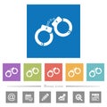Handcuffs flat white icons in square backgrounds