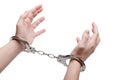 Handcuffs on hands Royalty Free Stock Photo