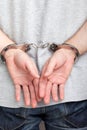 Handcuffs on hands Royalty Free Stock Photo