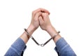 Handcuffs on Hands closeup Royalty Free Stock Photo