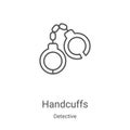 handcuffs icon vector from detective collection. Thin line handcuffs outline icon vector illustration. Linear symbol for use on