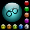 Handcuffs icons in color illuminated glass buttons