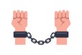 handcuffs on a man hands. shackles in prison. Royalty Free Stock Photo
