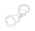 Handcuffs in one continuous line drawing. Symbol of police justice and jail prison concept in simple linear style. True