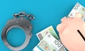 Handcuffs with piggy bank and polish currency