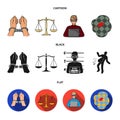 Handcuffs, scales of justice, hacker, crime scene.Crime set collection icons in cartoon,black,flat style vector symbol