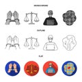 Handcuffs, scales of justice, hacker, crime scene.Crime set collection icons in flat,outline,monochrome style vector