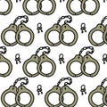 Handcuffs seamless doodle pattern, vector color illustration
