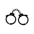 Handcuffs silhouette icon. Tool for arresting and escorting dangerous criminals