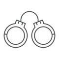 Handcuffs thin line icon, chain and lock, cuffs sign, vector graphics, a linear pattern on a white background.