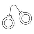 Handcuffs thin line icon, justice and law, chain sign, vector graphics, a linear pattern on a white background.