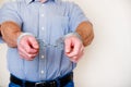 Handcuffs on the wrists of the detained man Royalty Free Stock Photo