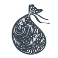 Handdraw scandinavian Christmas giftbag vector icon silhouette with flourish ornament. Simple gift contour symbol Royalty Free Stock Photo