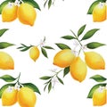 Handdrawing Seamless Watercolor Lemon Pattern