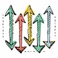 Handdrawn arrows pointing up down, colorful sketch style, direction symbols. Doodle arrows