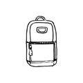 Handdrawn backpack doodle icon. Hand drawn black sketch. Sign symbol. Decoration element. White background. Isolated. Flat design Royalty Free Stock Photo
