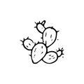 Handdrawn cactus doodle icon. Hand drawn black sketch. Sign symbol. Decoration element. White background. Isolated. Flat design.