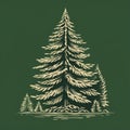 Handdrawn Christmas Tree On Green Background: Rustic Naturalism And Woodcut-inspired Graphics