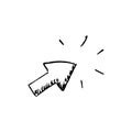 Handdrawn click arrow doodle icon. Hand drawn black sketch. Sign