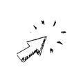 Handdrawn click arrow doodle icon. Hand drawn black sketch. Sign