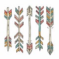Handdrawn colorful arrows boho style isolated white background. Tribal arrows illustration set Royalty Free Stock Photo