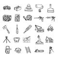 Handdrawn construction tools and equipment set doodle icons. Hand drawn black sketch. Sign cartoon symbol. Decoration element. Royalty Free Stock Photo