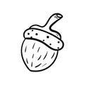 Handdrawn doodle acorn icon. Hand drawn black sketch. Sign symbo