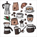 handdrawn doodle coffee element tools equipment and ingredient Royalty Free Stock Photo