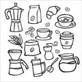 handdrawn doodle coffee element tools equipment and ingredient Royalty Free Stock Photo