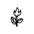 Handdrawn doodle flower icon. Hand drawn black sketch. Sign symbol. Decoration element. White background. Isolated. Flat design. Royalty Free Stock Photo