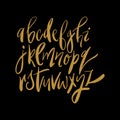 Handdrawn doodle golden glitter color alphabet. Handwritten calligraphy vector font. Glowing vector letters in scandinavian style Royalty Free Stock Photo