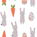 Handdrawn easter seamless pattern bunny and carrot