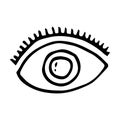 Handdrawn eye doodle icon. Hand drawn black sketch. Sign symbol. Decoration element. White background. Isolated. Flat design. Royalty Free Stock Photo