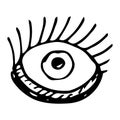 Handdrawn eye doodle icon. Hand drawn black sketch. Sign symbol. Decoration element. White background. Isolated. Flat design. Royalty Free Stock Photo