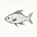 Handdrawn Fish Illustration On White Background - Dark Silver And White Style