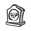 Handdrawn grave doodle icon. Hand drawn black sketch. Sign cartoon symbol. Decoration element. White background. Isolated. Flat
