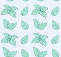 Handdrawn green leaves mint seamless pattern