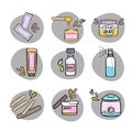 Handdrawn hair removal icons set. Waxing kit