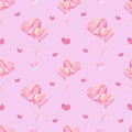 Handdrawn heart balloons seamless pattern. Watercolor pink hearts and balloons on the cream pink background. Scrapbook design, Royalty Free Stock Photo