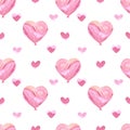 Handdrawn heart seamless pattern. Watercolor pink and cream heart on the white background. Scrapbook design, typography poster, Royalty Free Stock Photo