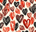 Handdrawn hearts pattern background Artistic red and charcoal romance texture Rustic love illustration for design projects Valenti Royalty Free Stock Photo